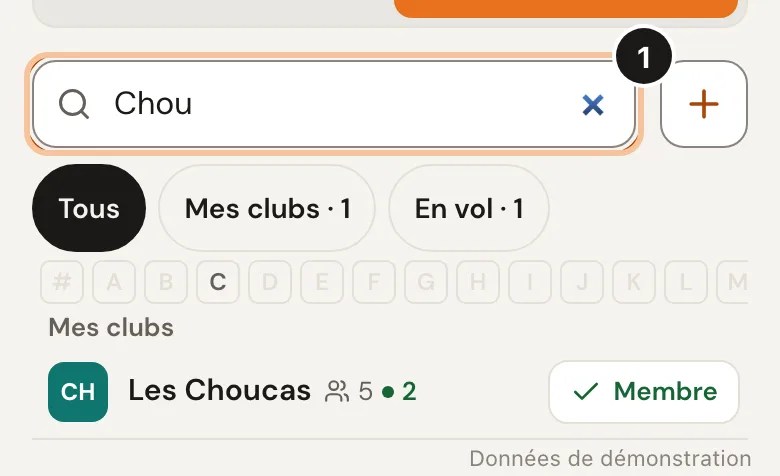 Screenshot of step 1: Find your club (Demo data)
