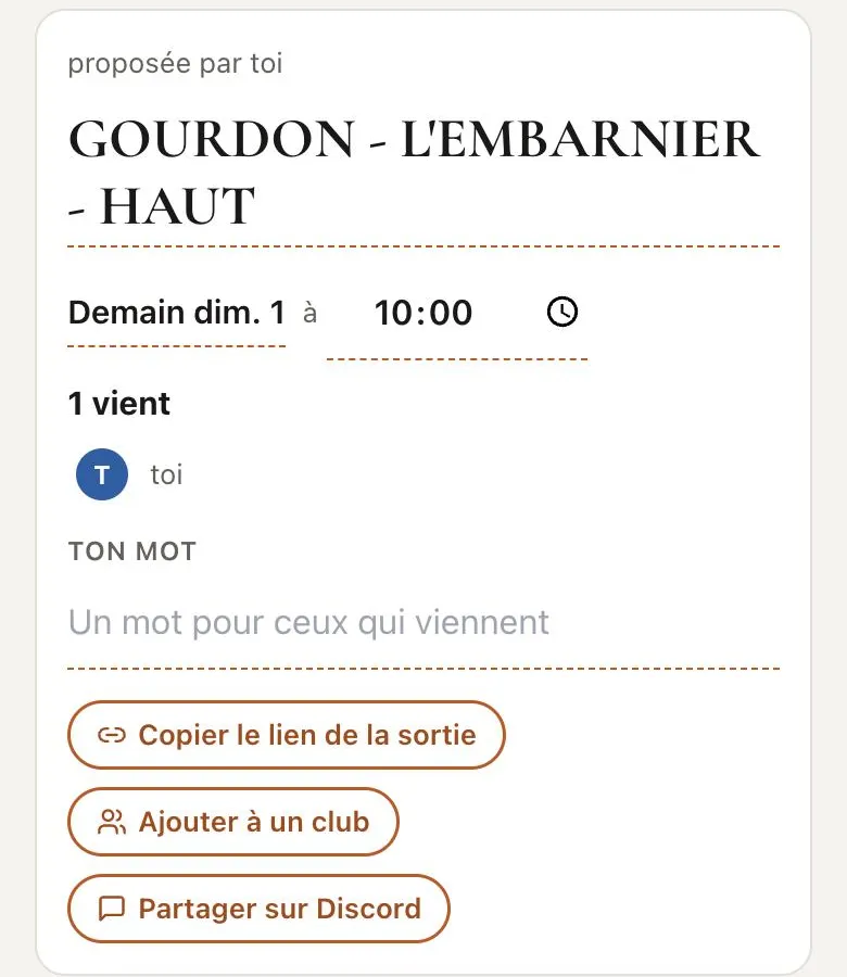 Capture de l'étape 2 : Ta sortie s'ouvre (Données de démonstration)
