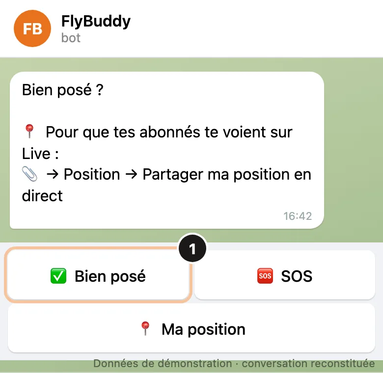 Screenshot of step 1: Answer « Landed safely? » (Demo data)