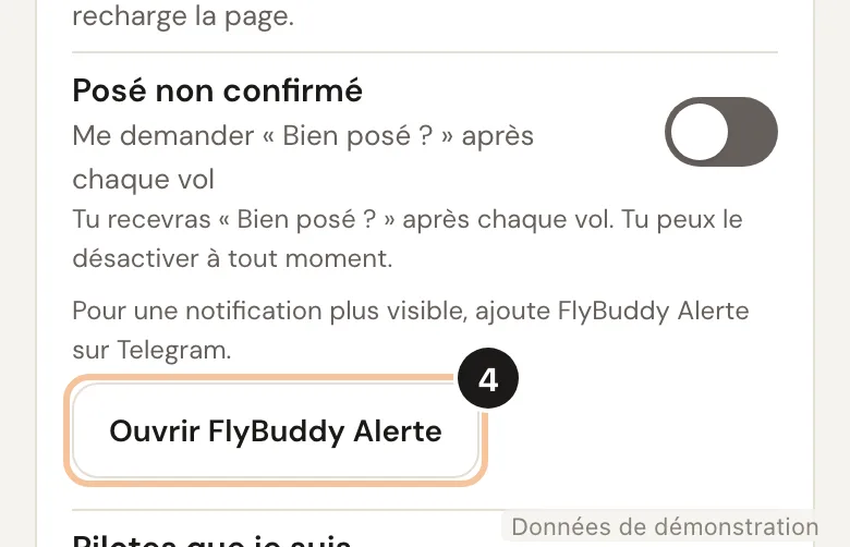 Screenshot of step 4: Turn on the alerts bot (Demo data)