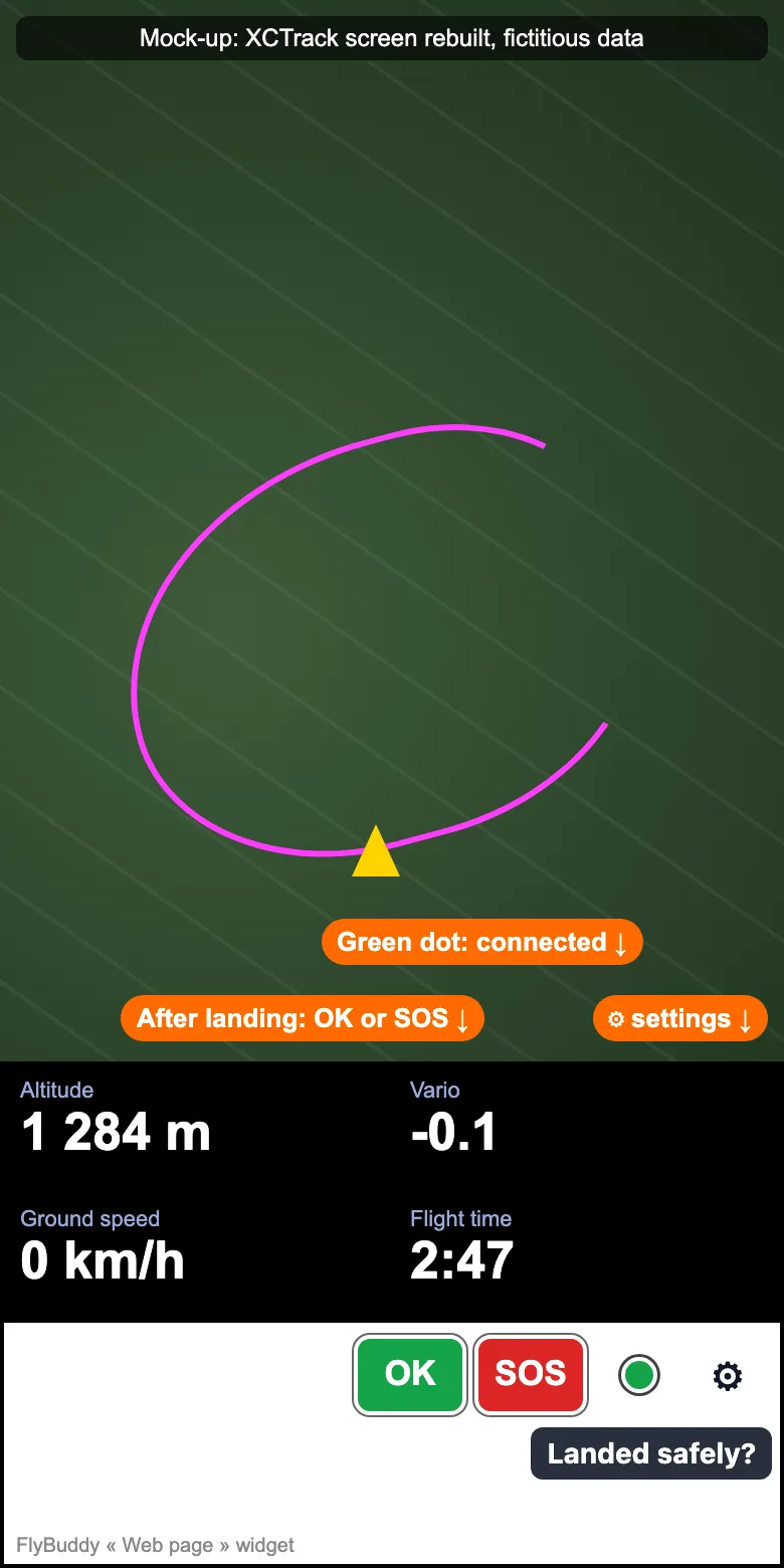 After landing, in XCTrack (mock-up, fictitious data)