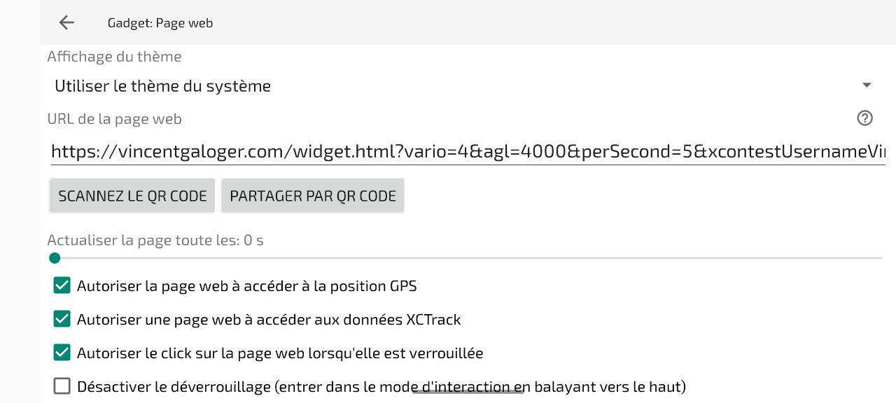 Exemple de configuration du widget